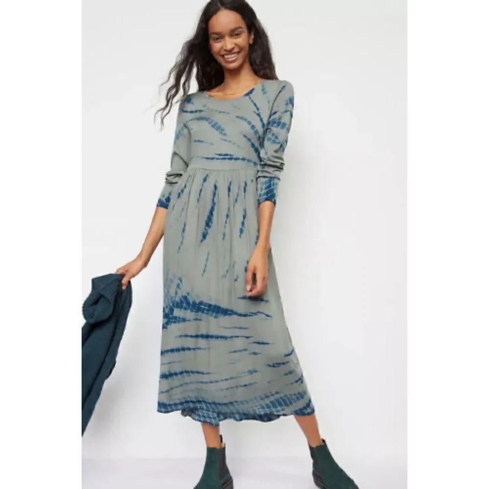 ANTHROPOLOGIE - Eliska Tie Dye Maxi Dress Long Sleeves Pullover Blue